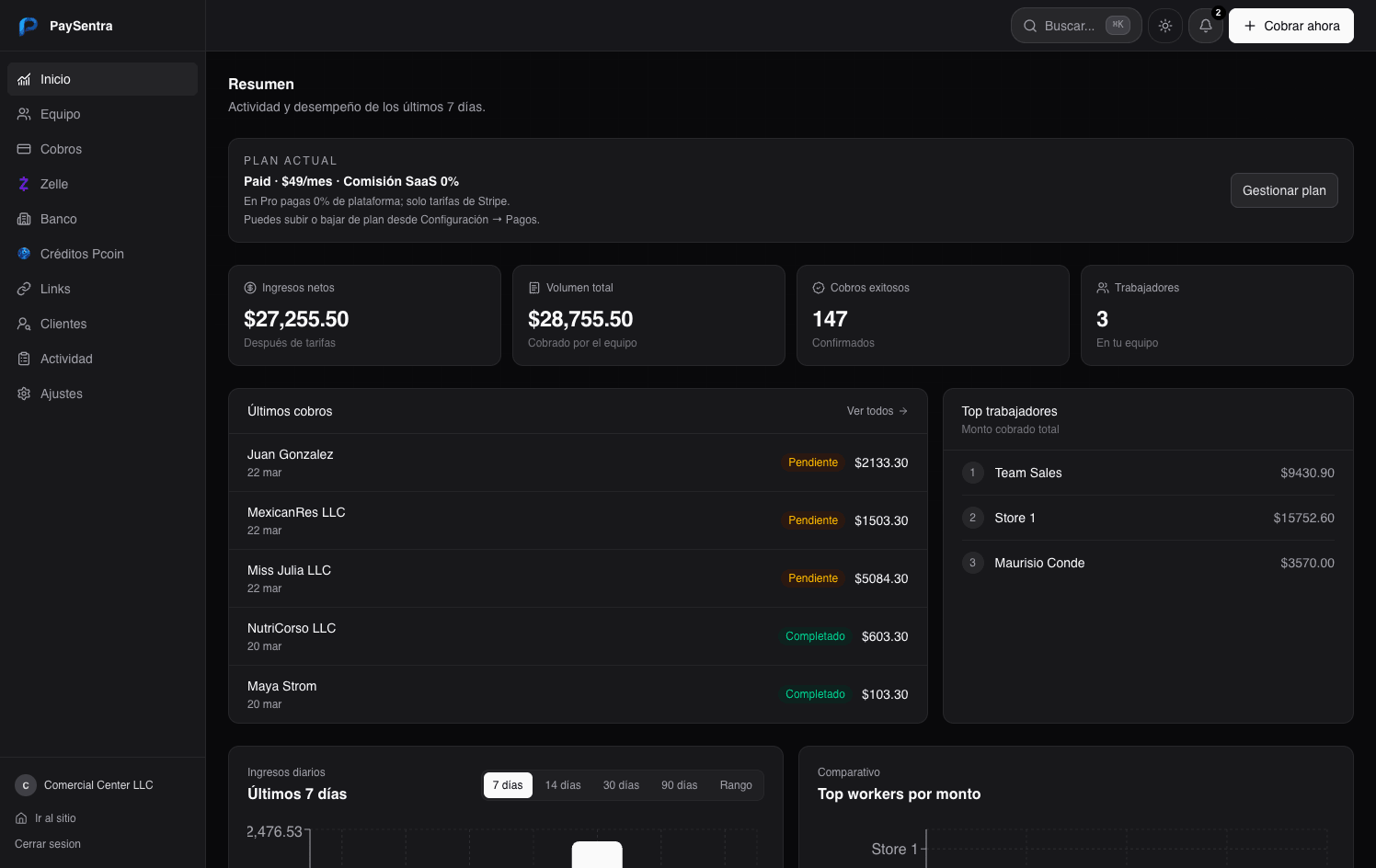 Vista previa del sistema de cobros
